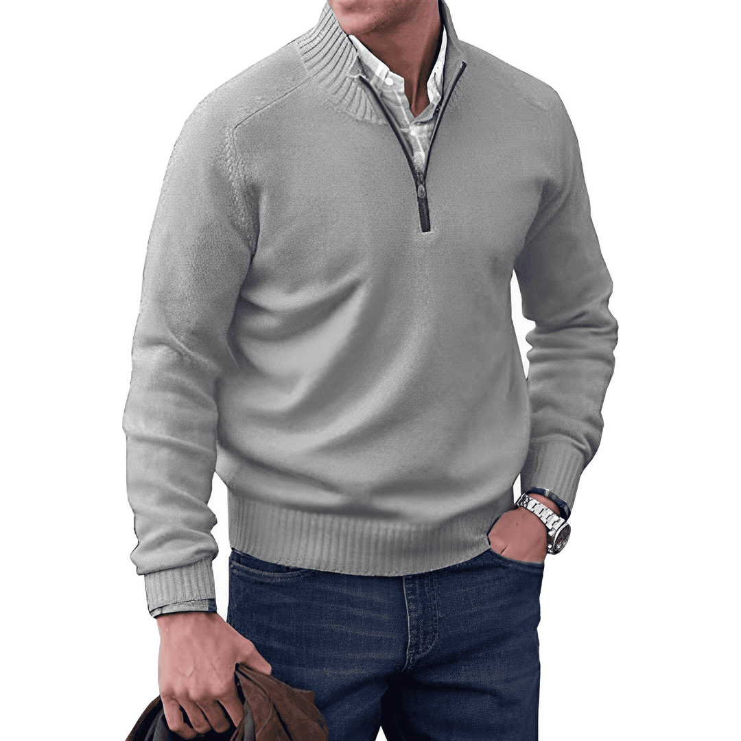 Freizeitpullover für Herren mit Reißverschluss, klassisch und warm für kühle Herbsttage.