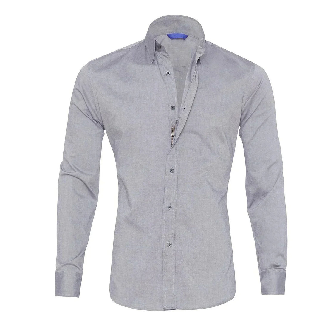 Modernes Herren Freizeithemd mit Reißverschluss. Langarm und knitterfrei, perfekt für einen eleganten Look.