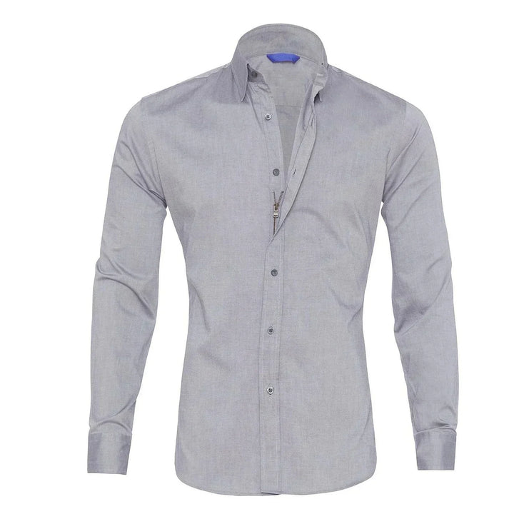 Modernes Herren Freizeithemd mit Reißverschluss. Langarm und knitterfrei, perfekt für einen eleganten Look.