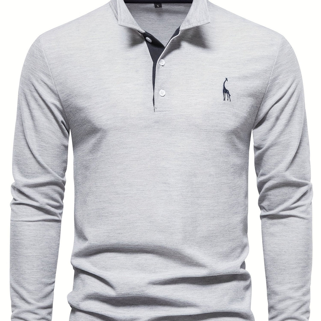 Basic Herren Langarm Poloshirt, leicht zu kombinieren, bequem und stilvoll für alltägliche Herbst-Looks.