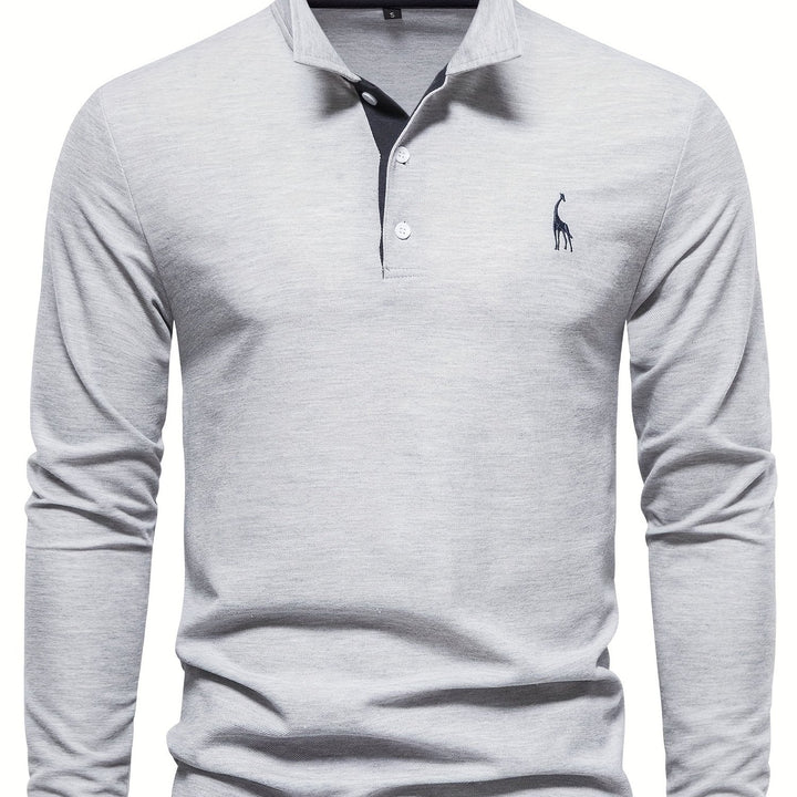 Basic Herren Langarm Poloshirt, leicht zu kombinieren, bequem und stilvoll für alltägliche Herbst-Looks.