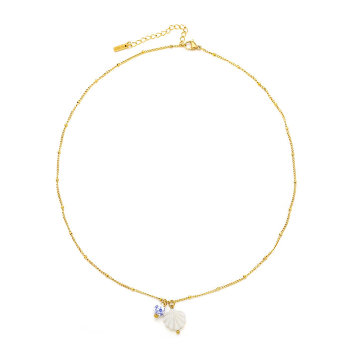 Edelstahl Damenhalskette mit Perlmutt & Keramikperle. Wasserfeste Eleganz in Gold oder Silber.
