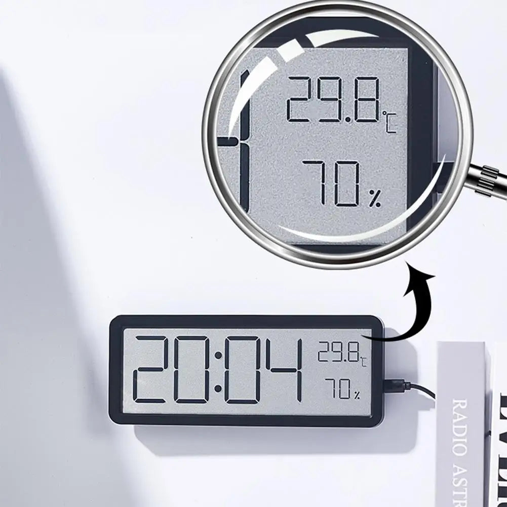 Elegante digitale LED-Uhr als Wand- oder Tischmodell, mit Temperatur- und Feuchtigkeitsanzeige für jedes Zimmer.