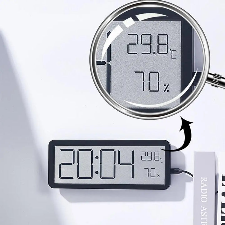 Elegante digitale LED-Uhr als Wand- oder Tischmodell, mit Temperatur- und Feuchtigkeitsanzeige für jedes Zimmer.