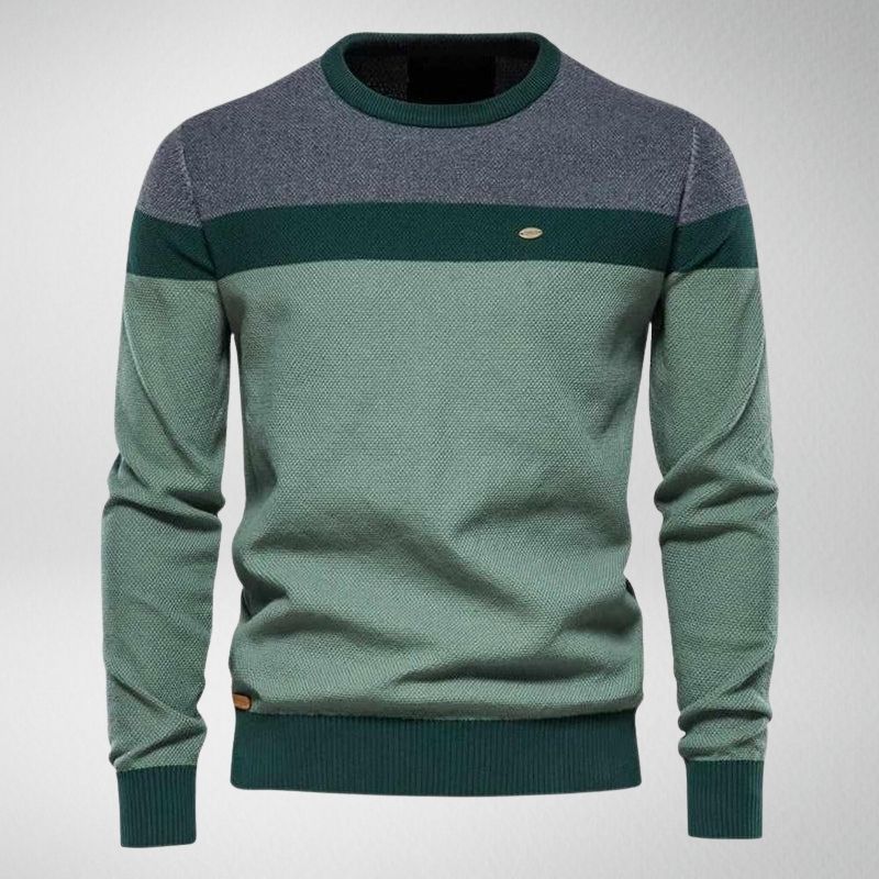 Lässiger dunkelgrüner Herrenpullover, ideal für Freizeit & Herbstmode. Bequemes, stilvolles Winter-Oberteil.