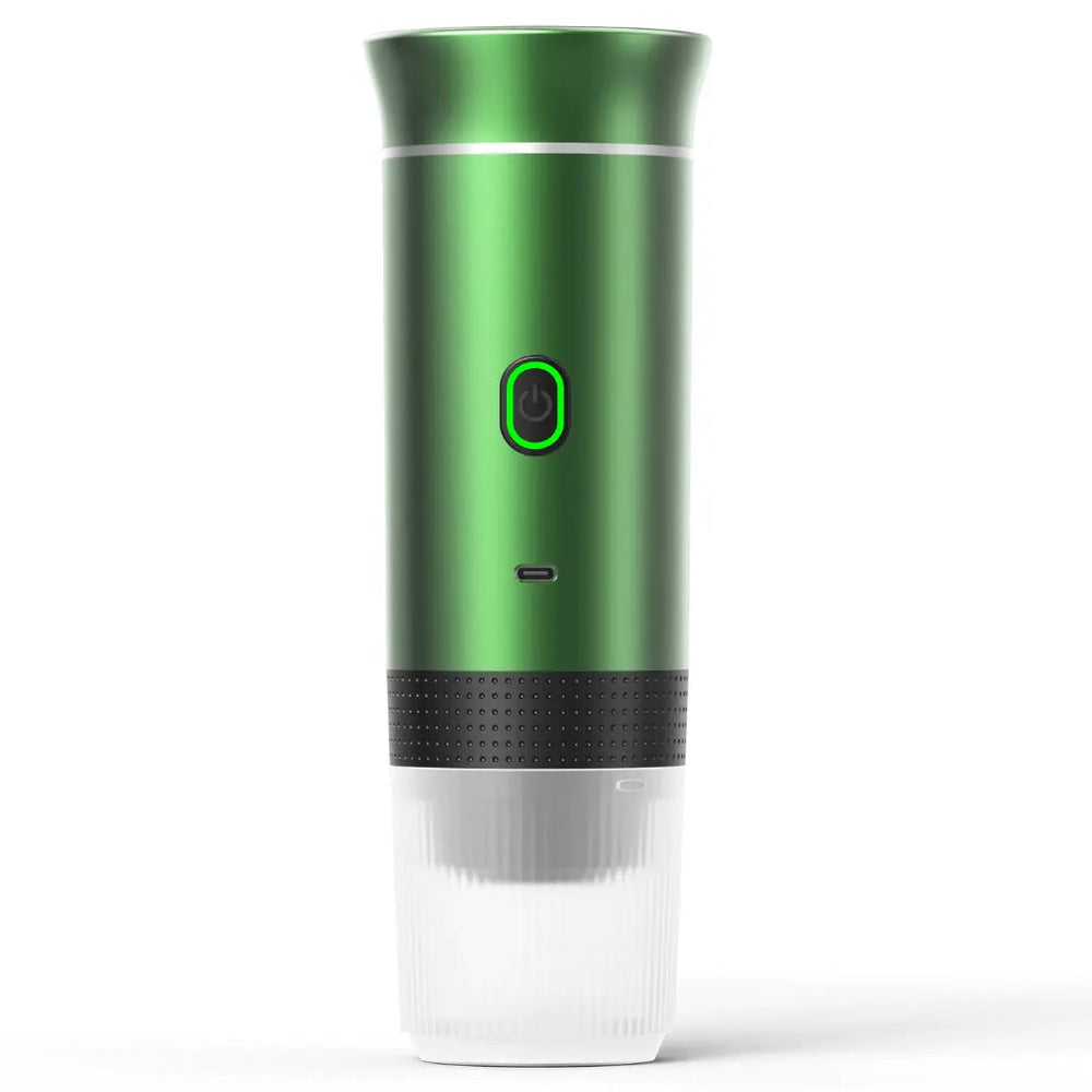 Stylische, tragbare mobile Espressomaschine in Schwarz für schnellen Kaffee-Genuss auf Reisen oder im Büro.