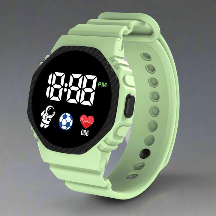 Strapazierfähige Kinderuhr für Sport und Spiel, mit klarer LED-Anzeige für kleine Abenteurer.