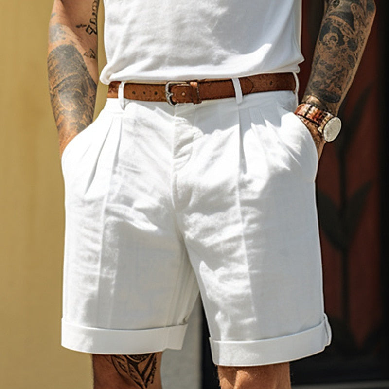 Milan Leinen-Baumwoll Herren Shorts, stilvoll & bequem für Sommer, Freizeit & Urlaub.