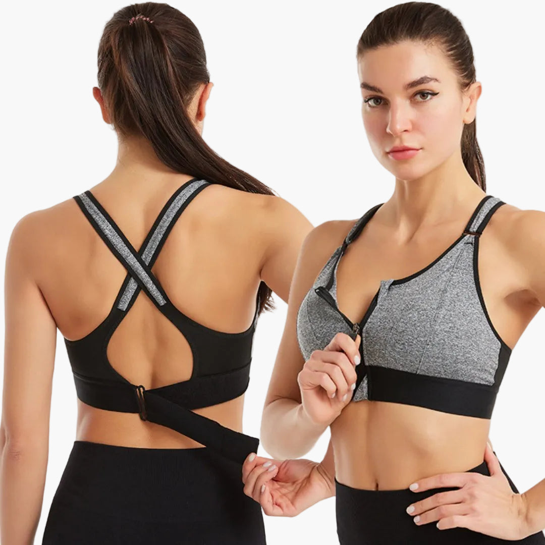 Stylischer Damen Fitness Sport-BH mit Front-Reißverschluss, ideal für intensives Training.