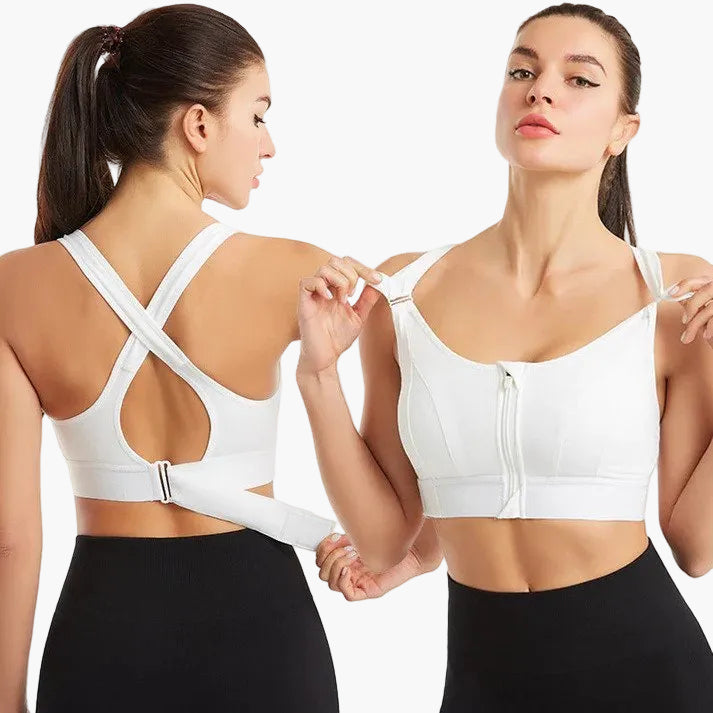 Hochwertiger Damen Sport-BH mit starkem Halt, Reißverschluss für alle Sportarten & Gym.