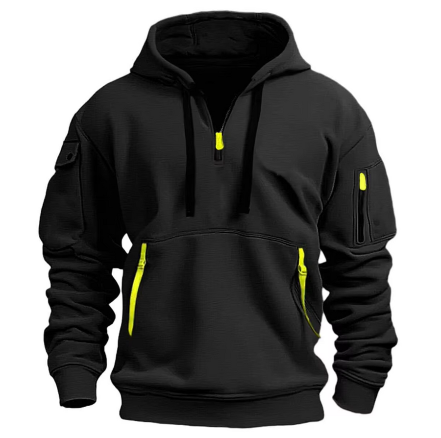 Dunkelblauer Unisex Kapuzenpullover für Herren und Damen. Bequemer Herbst Hoodie, ideal für Freizeit und Alltag.