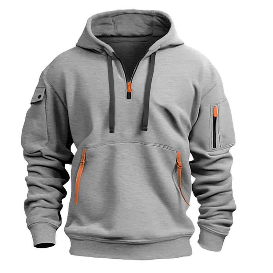 Bequemer Herren Hoodie Pullover mit Kängurutasche & Kordelzug-Kapuze in Dunkelblau für Freizeit.