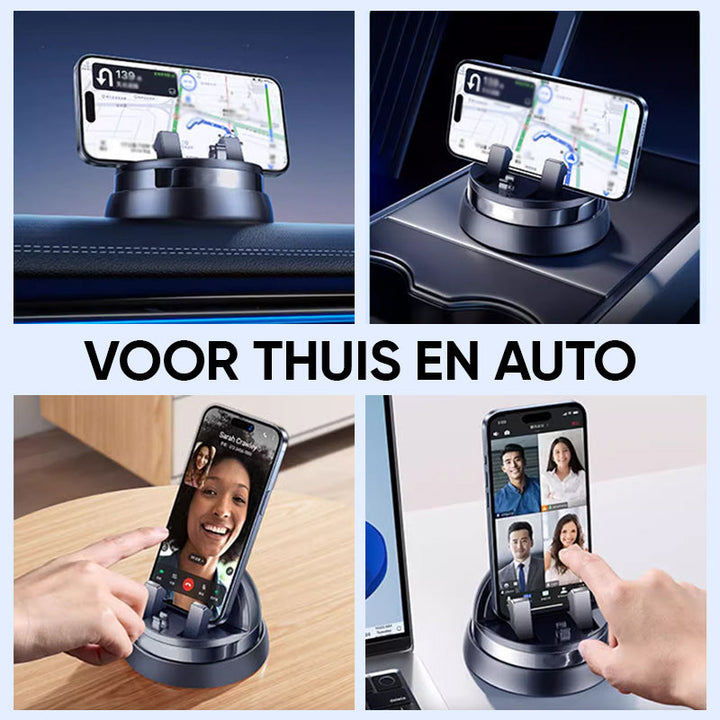 Smartphone in rutschfester Handyhalterung im Auto, 360° drehbar für bequeme Navigation.