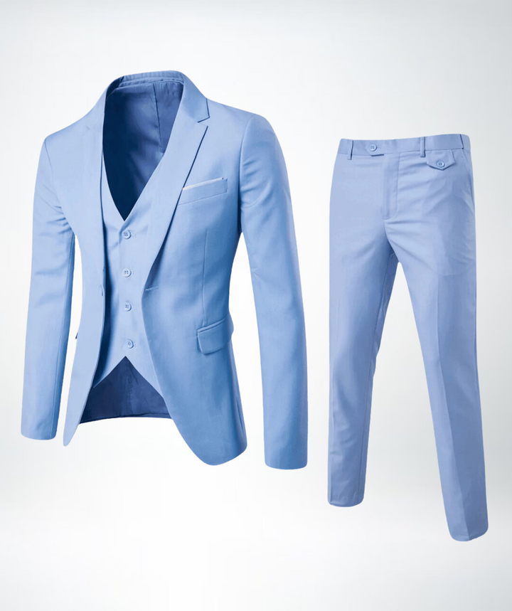 Herren Dreiteiler Anzug: stilvolles Sakko, passende Weste & Hose. Idealer eleganter Hochzeitsanzug oder Business Anzug.