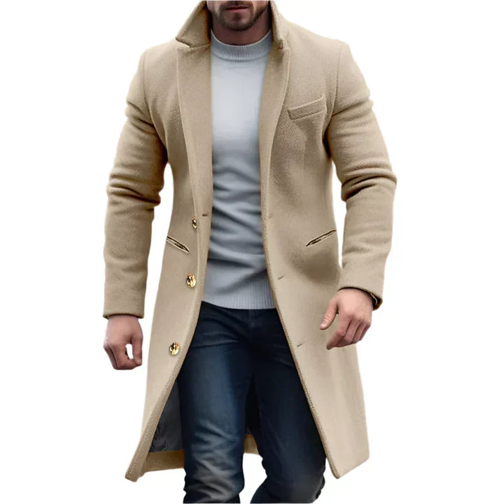 Grauer, klassischer Herren Business-Mantel, ideal für elegante Business-Looks. Zeitlose Herrenmode und Bürokleidung.