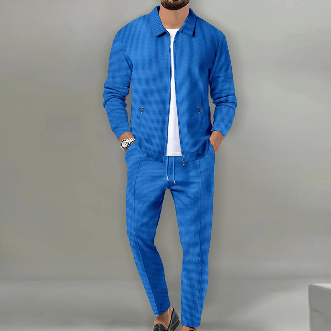 Stilvolles Herren Zweiteiler-Set, perfekt als Freizeitanzug für sportliche und elegante Ganzjahres-Outfits.
