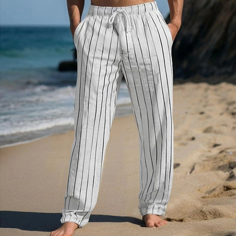 Casual Herren Sommerhose mit Kordelzug & geradem Schnitt. Atmungsaktive Freizeithose für Herrenmode.