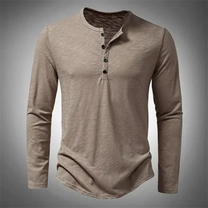Herren Henley Langarmshirt in Grau, elegant und lässig. Komfortables Oberteil mit Knopfleiste für Freizeit und Alltag.