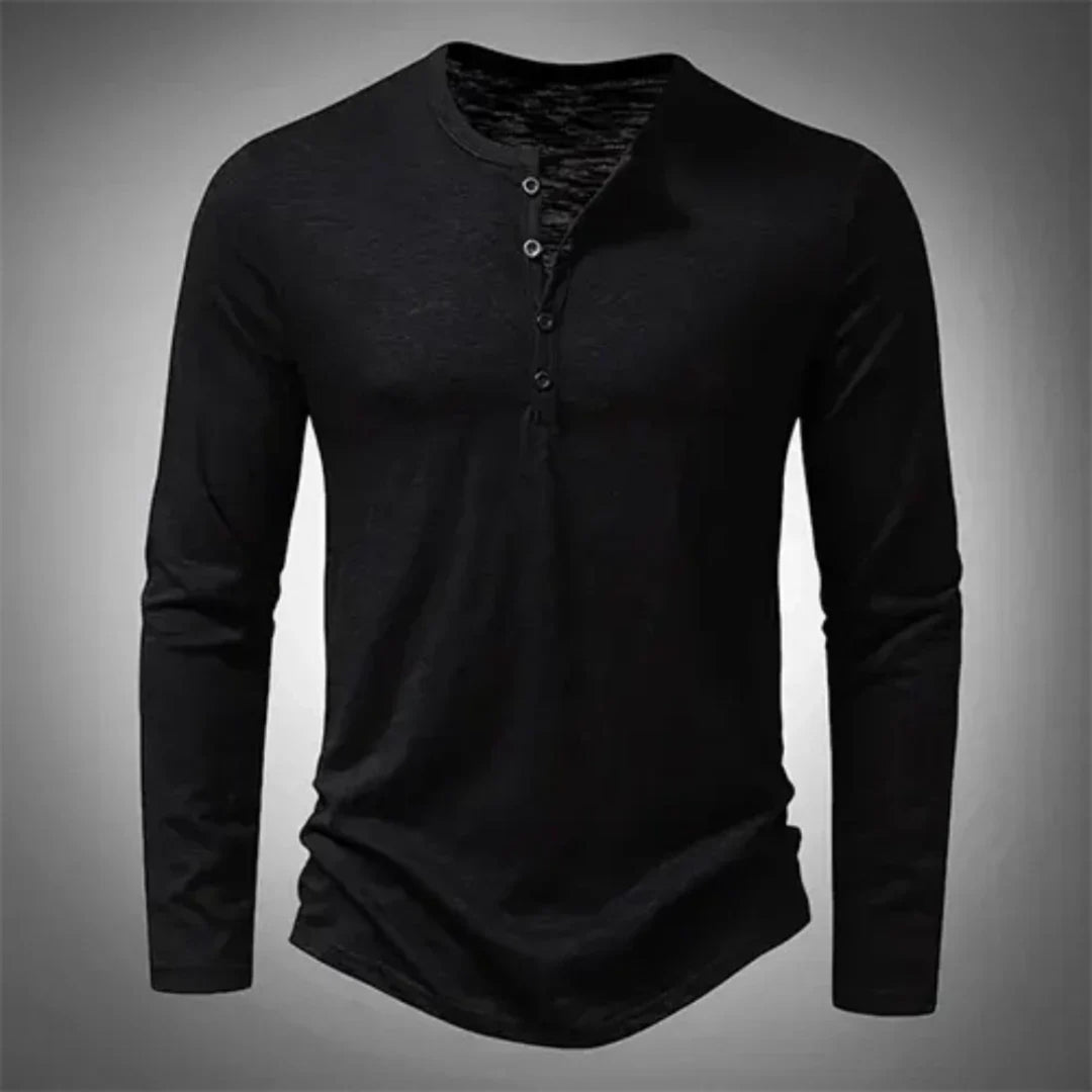 Hochwertiges Herren Henley Langarmshirt aus weichem Stoff. Basic T-Shirt mit Komfort und elegantem Schnitt für Herren.