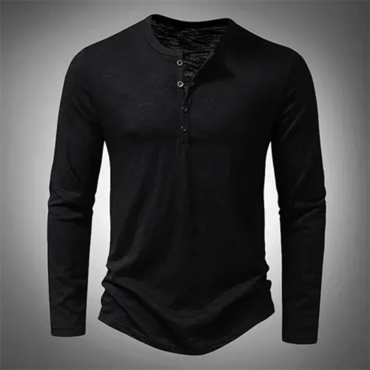 Hochwertiges Herren Henley Langarmshirt aus weichem Stoff. Basic T-Shirt mit Komfort und elegantem Schnitt für Herren.