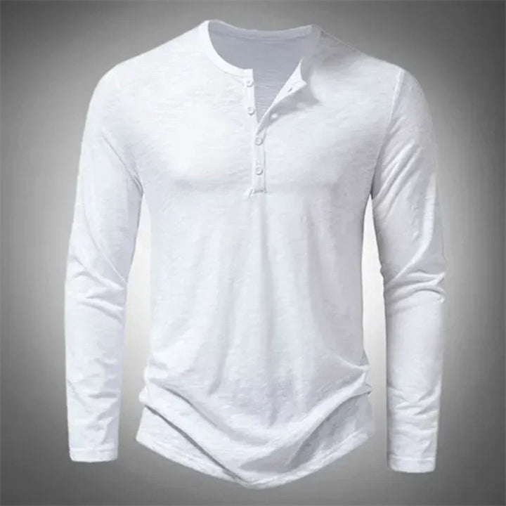 Faltbares Herren Henley Langarmshirt für vielseitige Herrenmode. Komfortables Basic-Shirt mit langen Ärmeln für jeden Tag.