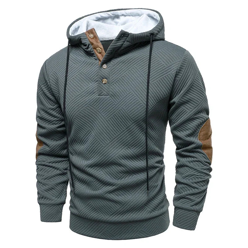 Herren Freizeitpullover mit Kapuze, Knopfleiste und weichem Material, sehr bequem.