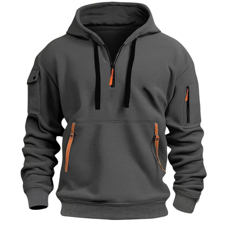 Herren Kapuzenpullover mit Reißverschlusstaschen. Bequemer Freizeit Hoodie im Regular Fit für Männer.