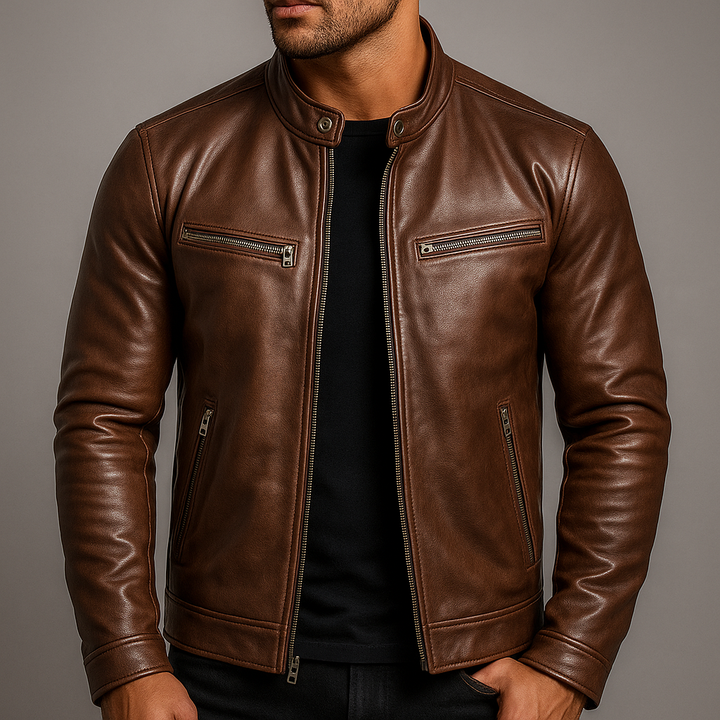 Moderne Herren Bikerjacke, eine elegante Übergangsjacke für Frühling und Herbst, vielseitig kombinierbar.
