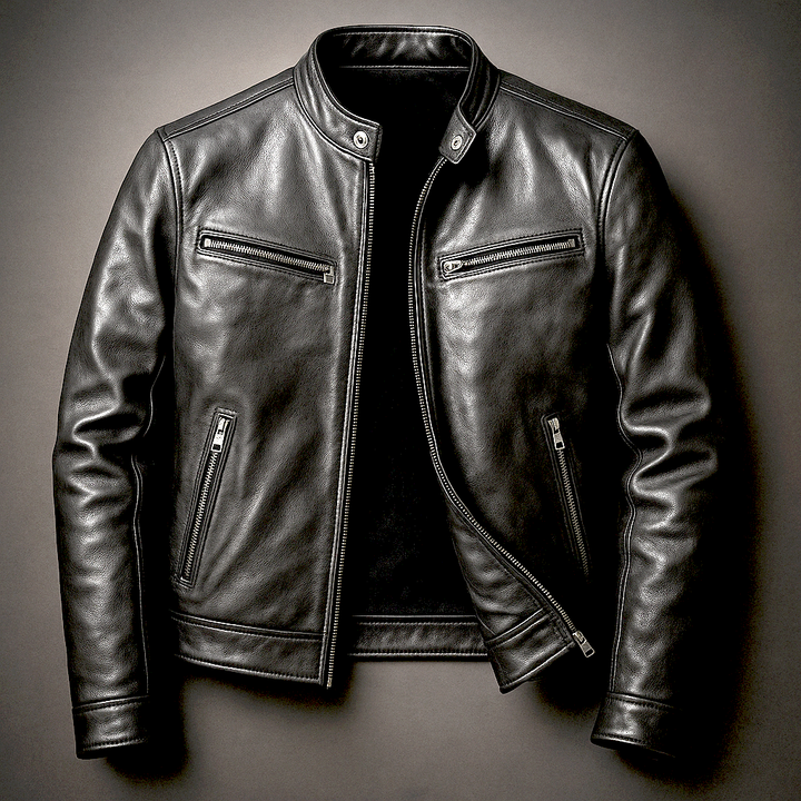 Stilvolle Herren Bikerjacke, perfekt als Übergangsjacke für Frühling und Herbst, kombiniert Mode & Komfort.