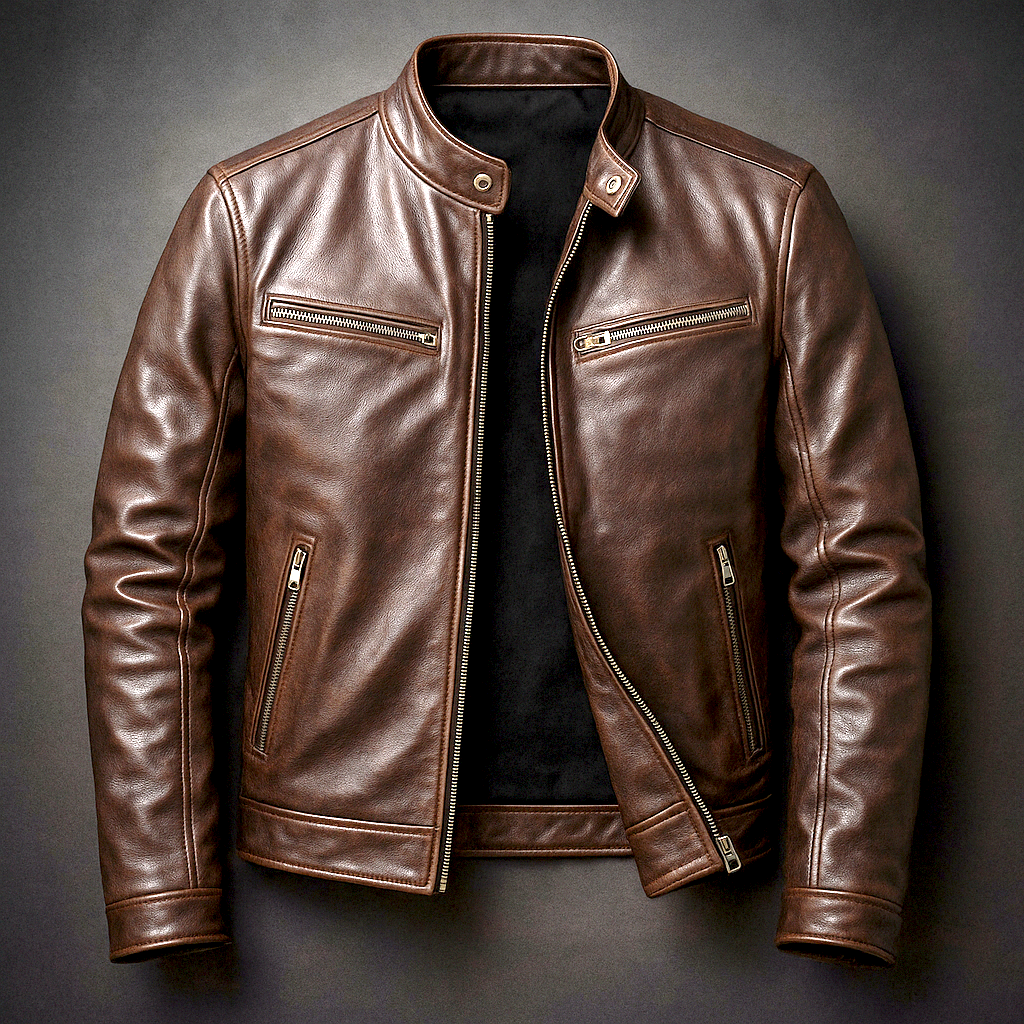 Klassische Herren Bikerjacke, zeitloser Stil für Freizeit und Übergangszeit, robust und elegant.