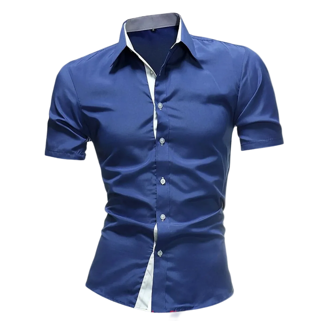 Türkisblaues Herren Kurzarmhemd Regular Fit mit strukturiertem Kragen; ideal für lässige Sommermode.