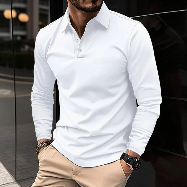 Herren Langarm-Polohemd mit elegantem Kragen, ideal für Business Casual & Freizeit.
