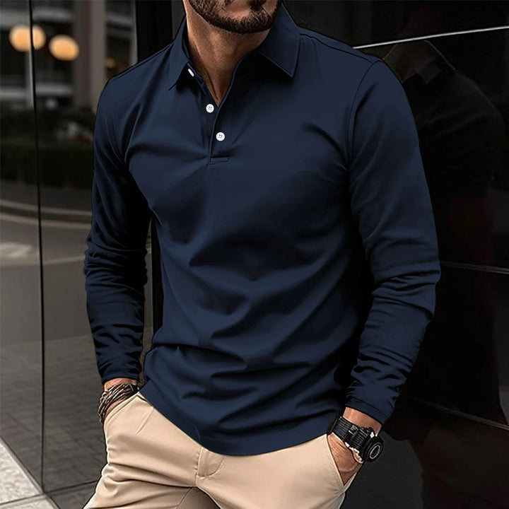 Klassisches Herren Langarm-Poloshirt mit elegantem Kragen; stilvolles, komfortables Oberteil.