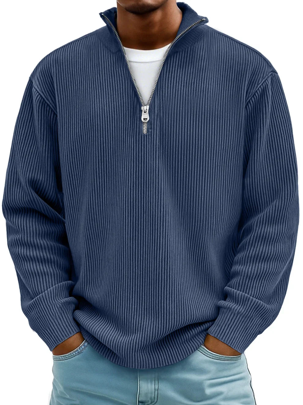 Herren Halb-Reißverschluss Pullover mit Kragen, bequemer Langarm für Männer.