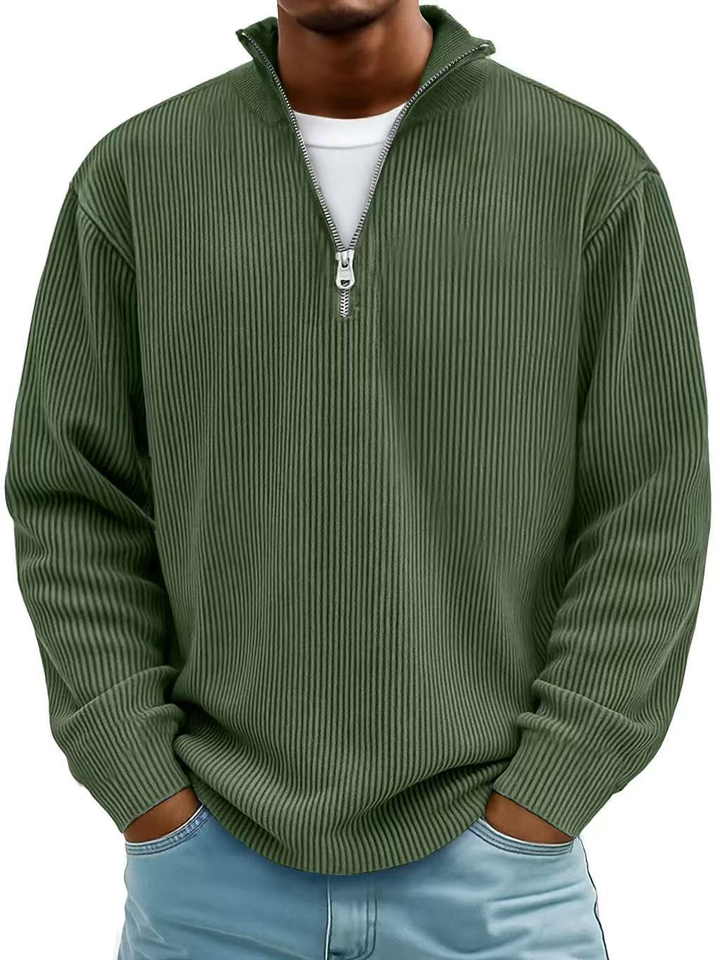 Moderner Herren Langarm-Pullover mit Halb-Reißverschluss, bequem für den Alltag.
