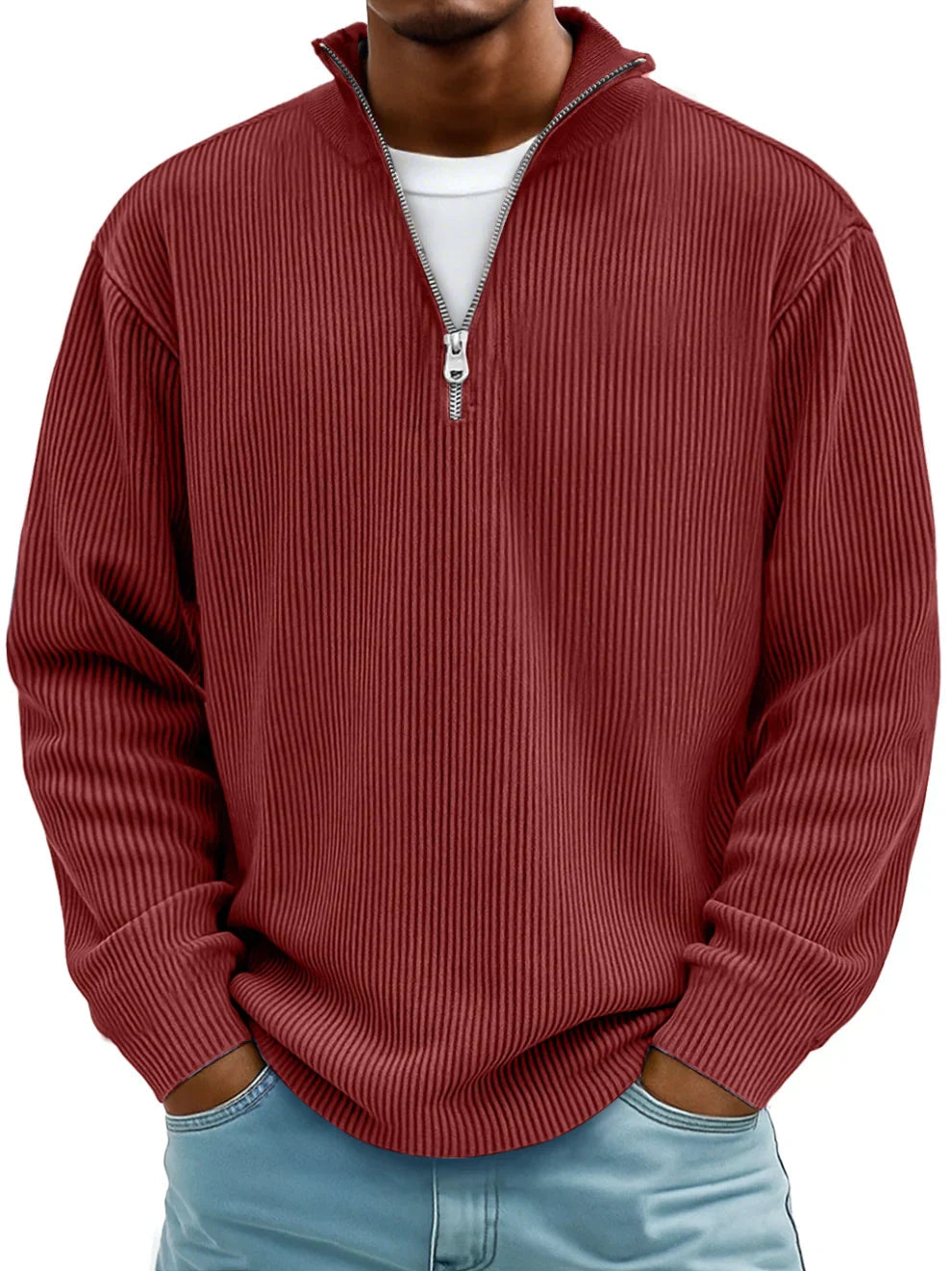 Herren Pullover mit stilvollem Halb-Reißverschluss, Kragen, für Casual Mode.