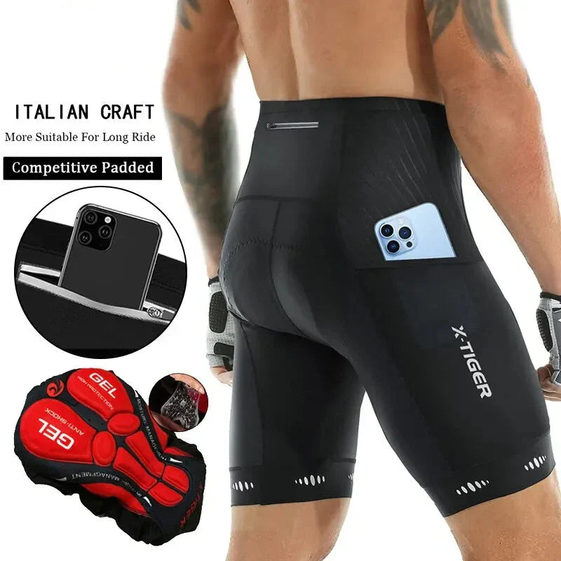 Elegante schwarze Herren Radhose, bereit für lange Sommer-Touren; eine essentielle Fahrradbekleidung.
