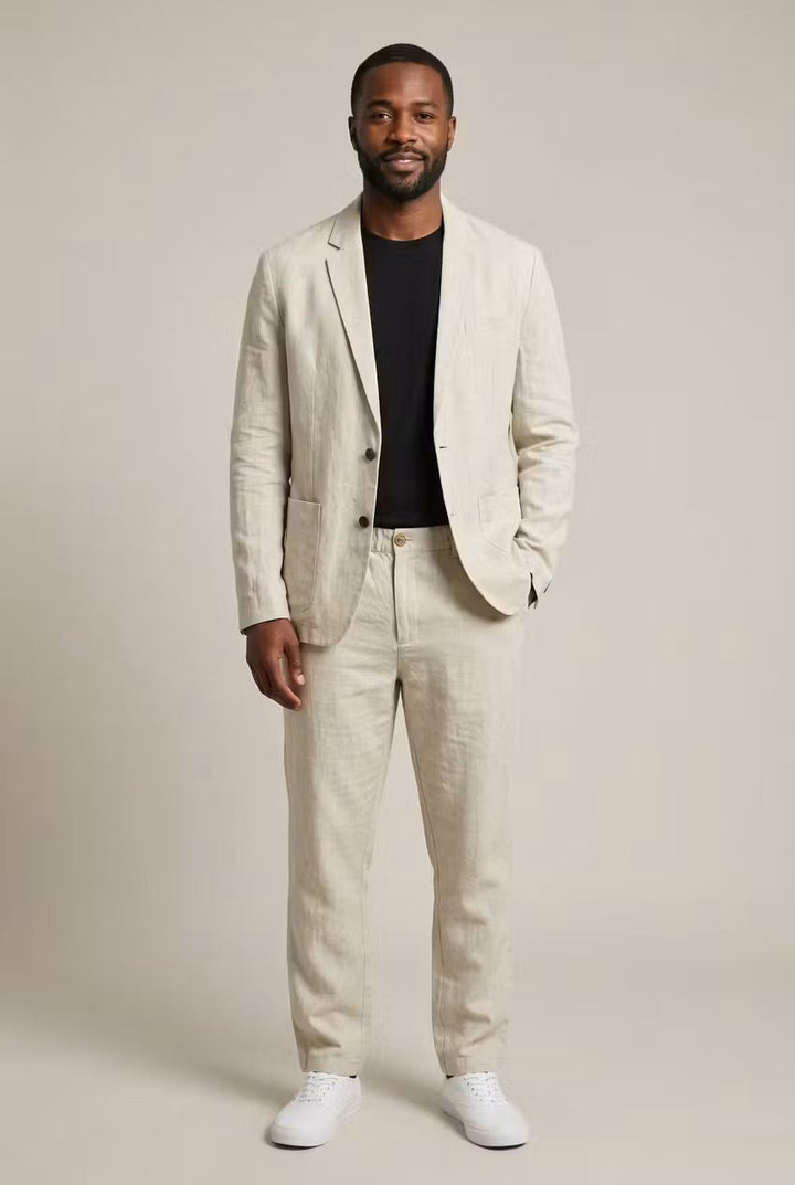 Herren Anzug-Set aus Leinen mit relaxter Passform, ideal für Smart Casual Looks im Sommer.