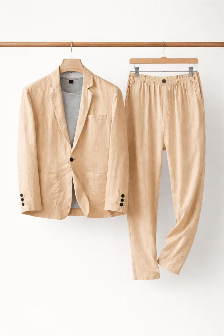 Herren Anzug-Set aus atmungsaktivem Leinenstoff, Sakko & Hose mit relaxter Passform, Frühling/Sommer Style.