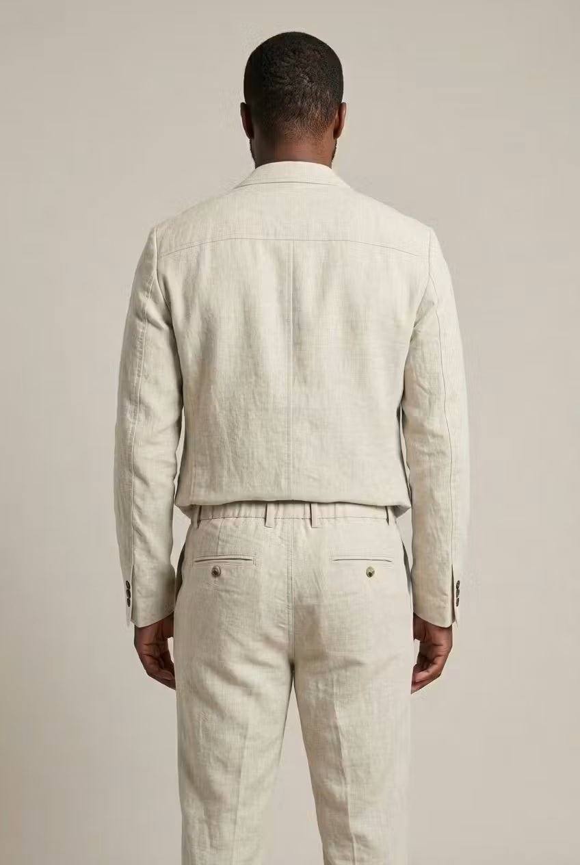 Herren Sakko und passende Hose aus Leinen, Anzug-Set mit relaxter Passform für den Sommer.