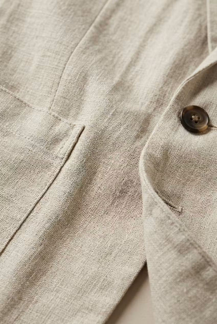 Smart Casual Herren Leinenanzug, Sakko und Hose, relaxte Passform, stilvoller Zweiteiler für Frühling/Sommer.