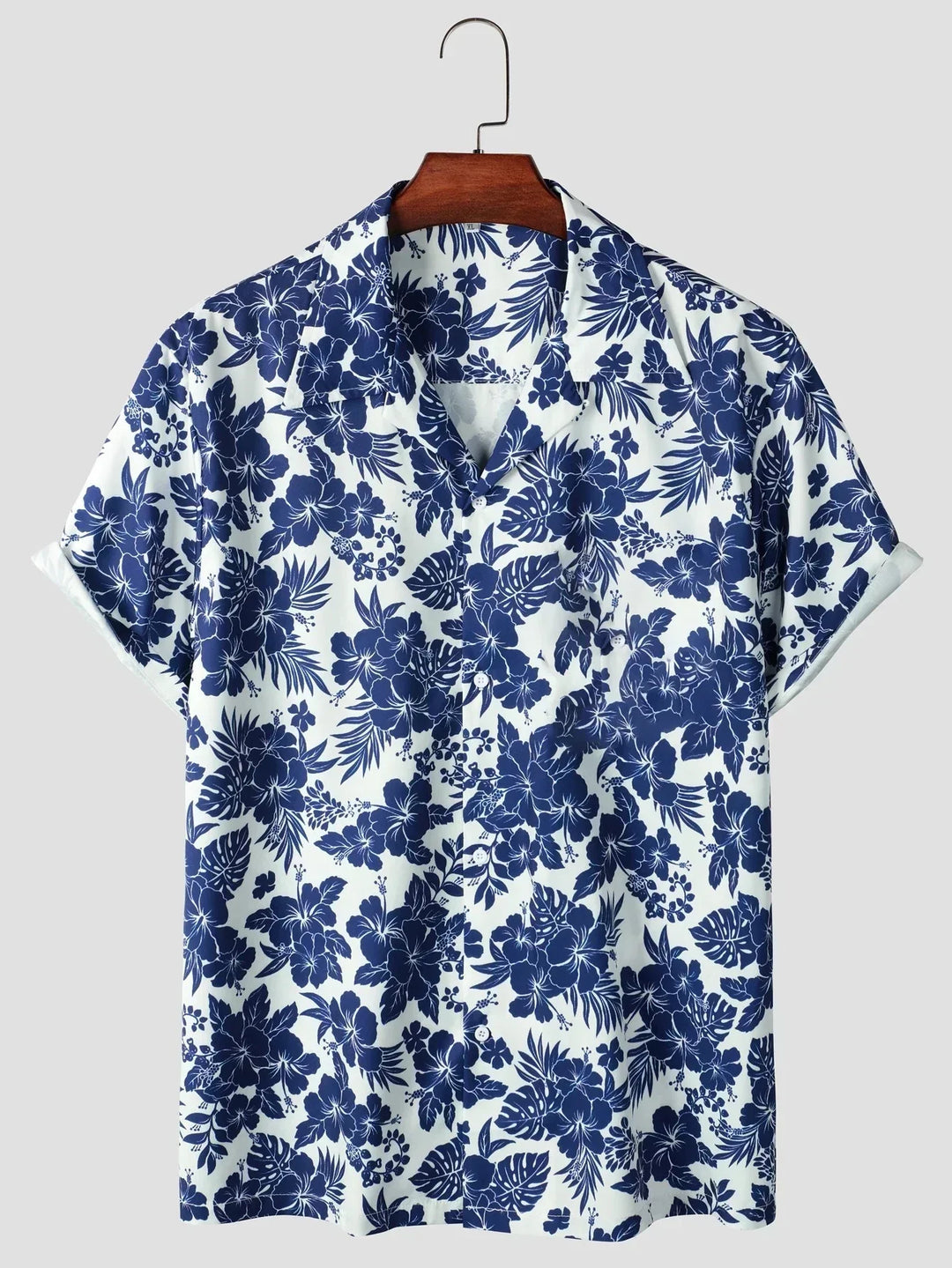 Herren Sommer Hawaii-Hemd mit lebhaftem tropischem Blumendruck, Kurzarm, ideal für Strand und Urlaub.