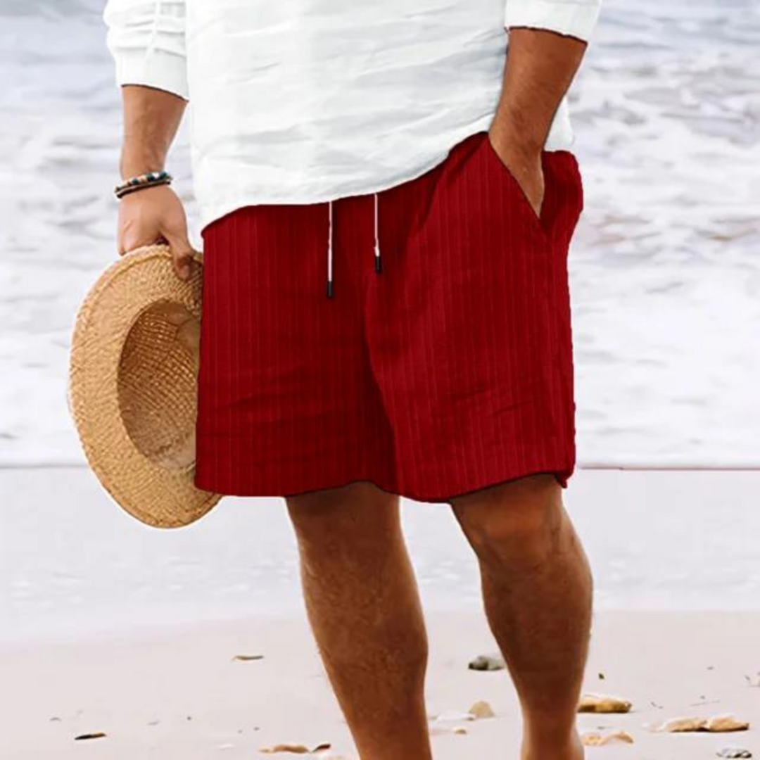 Nahaufnahme des elastischen Bunds der Herren Sommer Shorts, für optimalen Komfort & Passform.