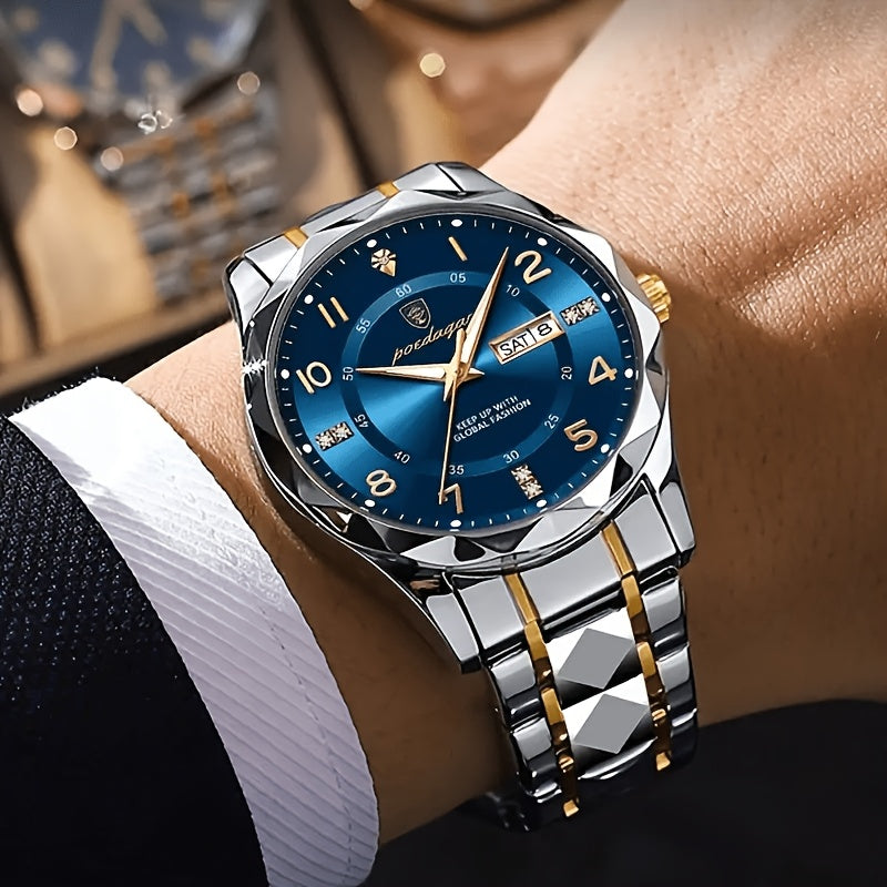 Robuste Outdooruhr für Männer, Edelstahlgehäuse, schwarzes Silikonarmband, wasserdicht, stilvolles Design.