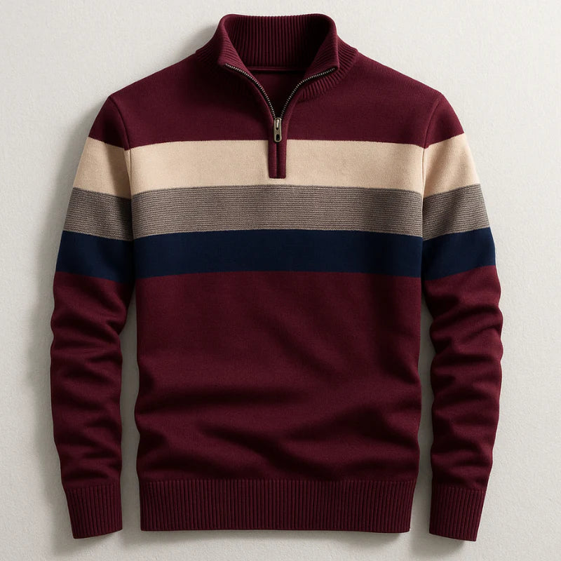 Bequemer Herrenpullover mit Streifen: Stylischer Viertelreißverschluss-Pullover, ideal für den lässigen oder Business Casual Look.