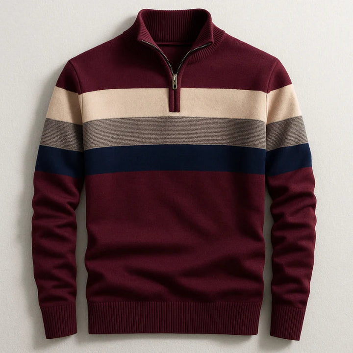 Bequemer Herrenpullover mit Streifen: Stylischer Viertelreißverschluss-Pullover, ideal für den lässigen oder Business Casual Look.
