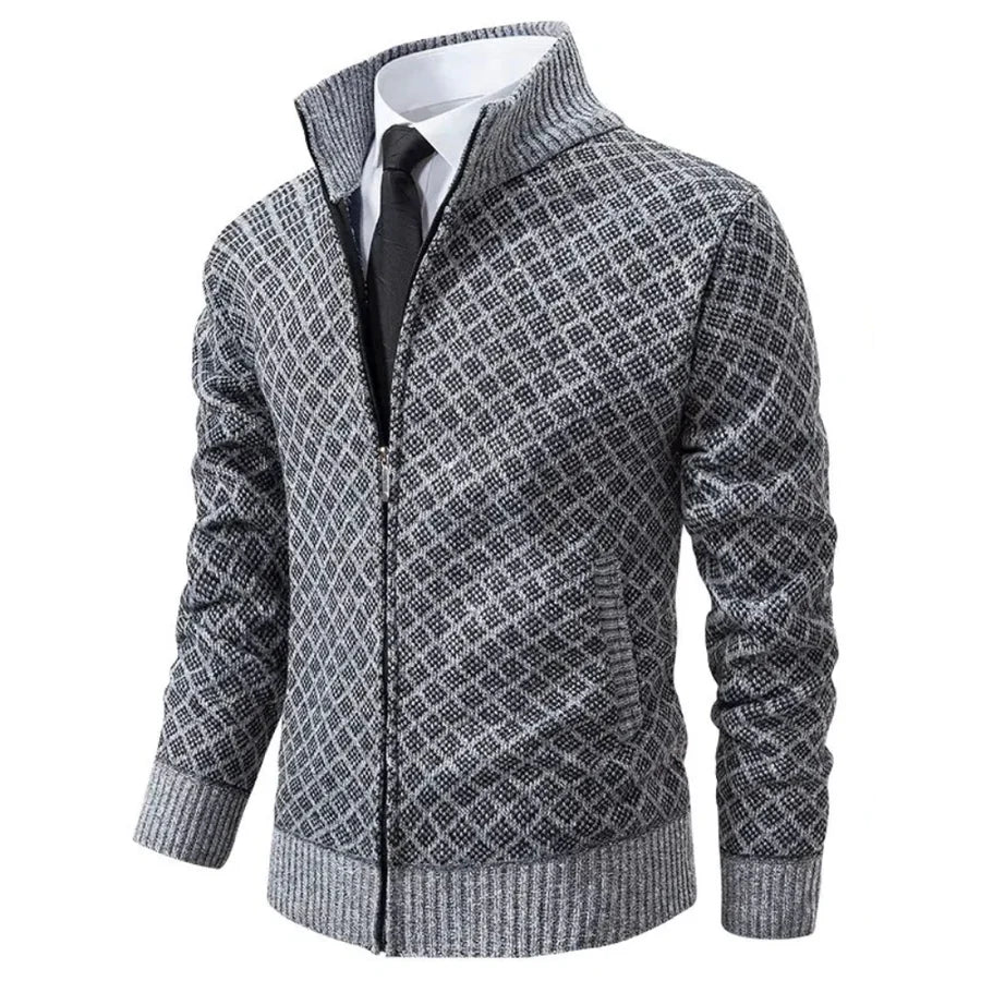 Männermode: Casual RegularFit Herrenstrickjacke mit Stehkragen & Reißverschluss, ideal für den Alltag.