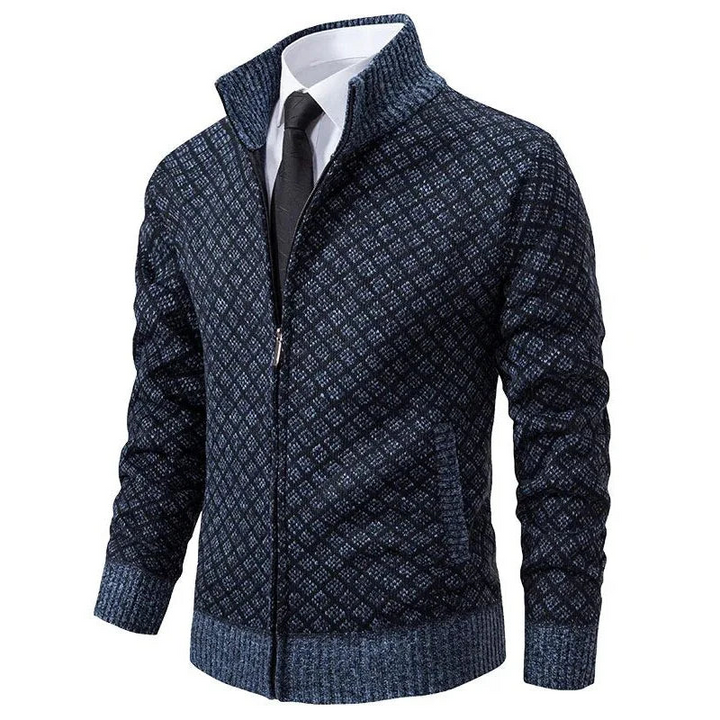 Komfortable Herrenstrickjacke mit Reißverschluss, Stehkragen. Wärmendes Oberteil für Casual-Look & Freizeit.