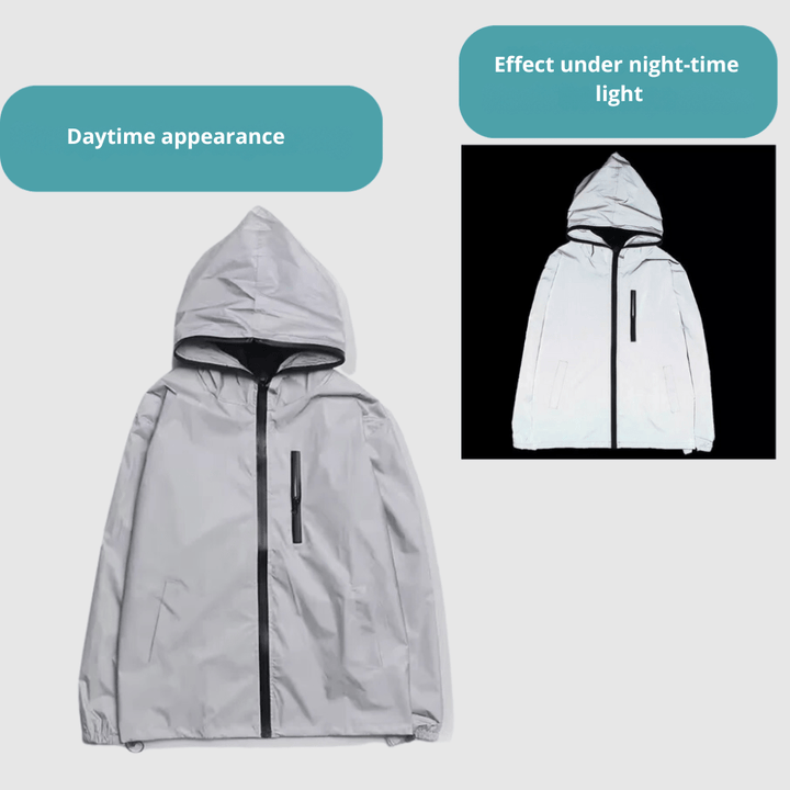 Herren-Regenjacke mit Reflektoren, atmungsaktiv und leicht, für alle Wetterbedingungen geeignet.