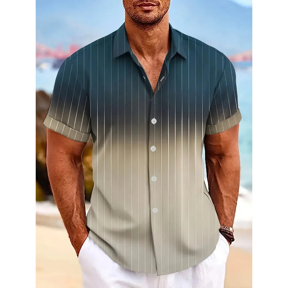 Herren Kurzarmhemd mit stilvollem Farbverlauf, ideal für lässige Frühling- und Sommer-Freizeit-Outfits.